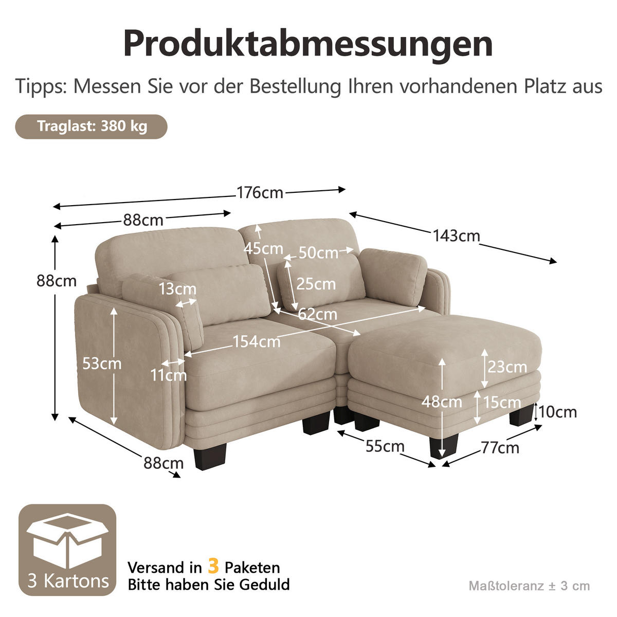 ECKSOFA 2-Sitzer L-Form mit Ottomane, DE-42686, Hellbraun - Hellbraun, Holz (176/143cm) - ComfortXL