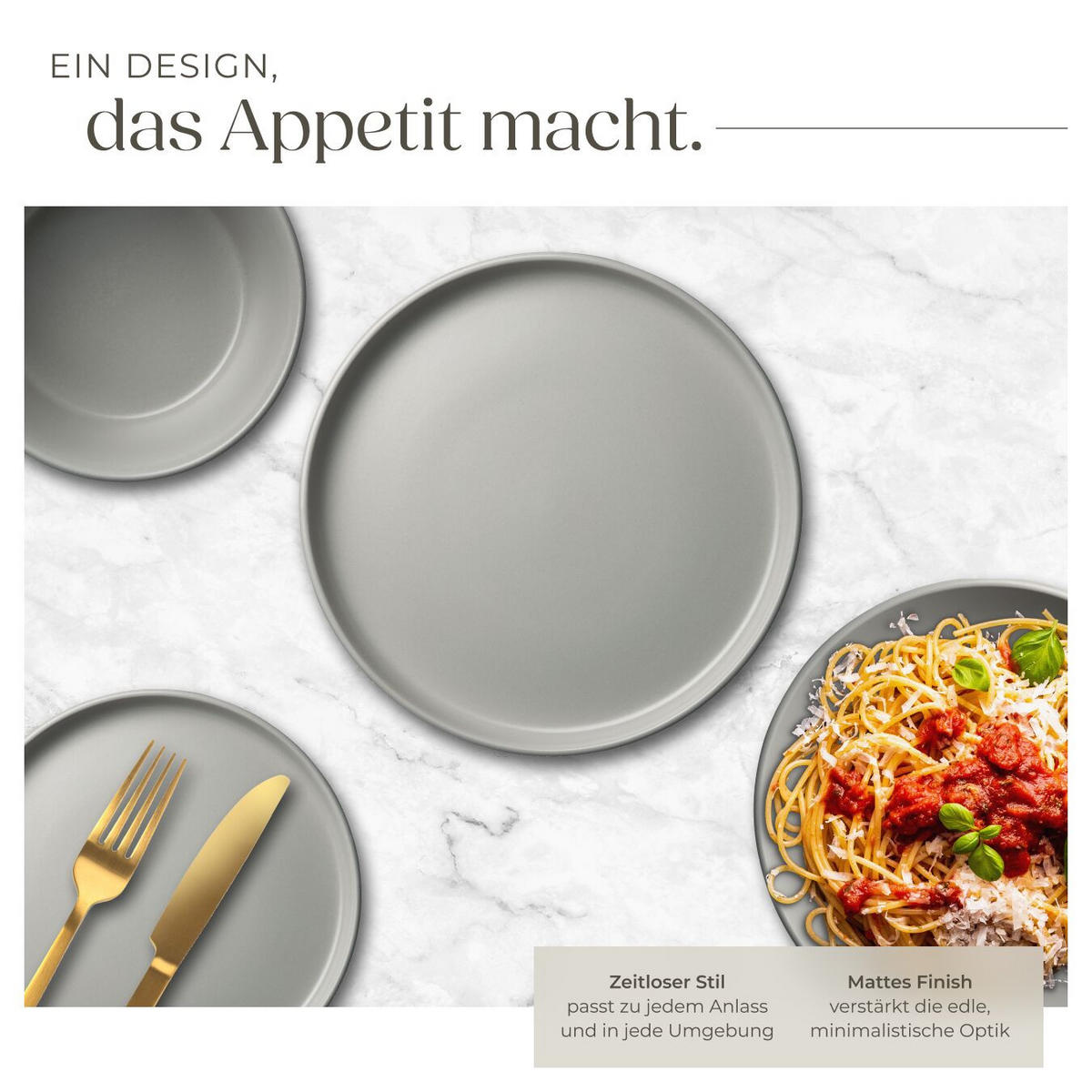 TAFELSERVICE Una, ineinander stapelbar, grau - Grau, Keramik (26/2.3/26cm) - tectake