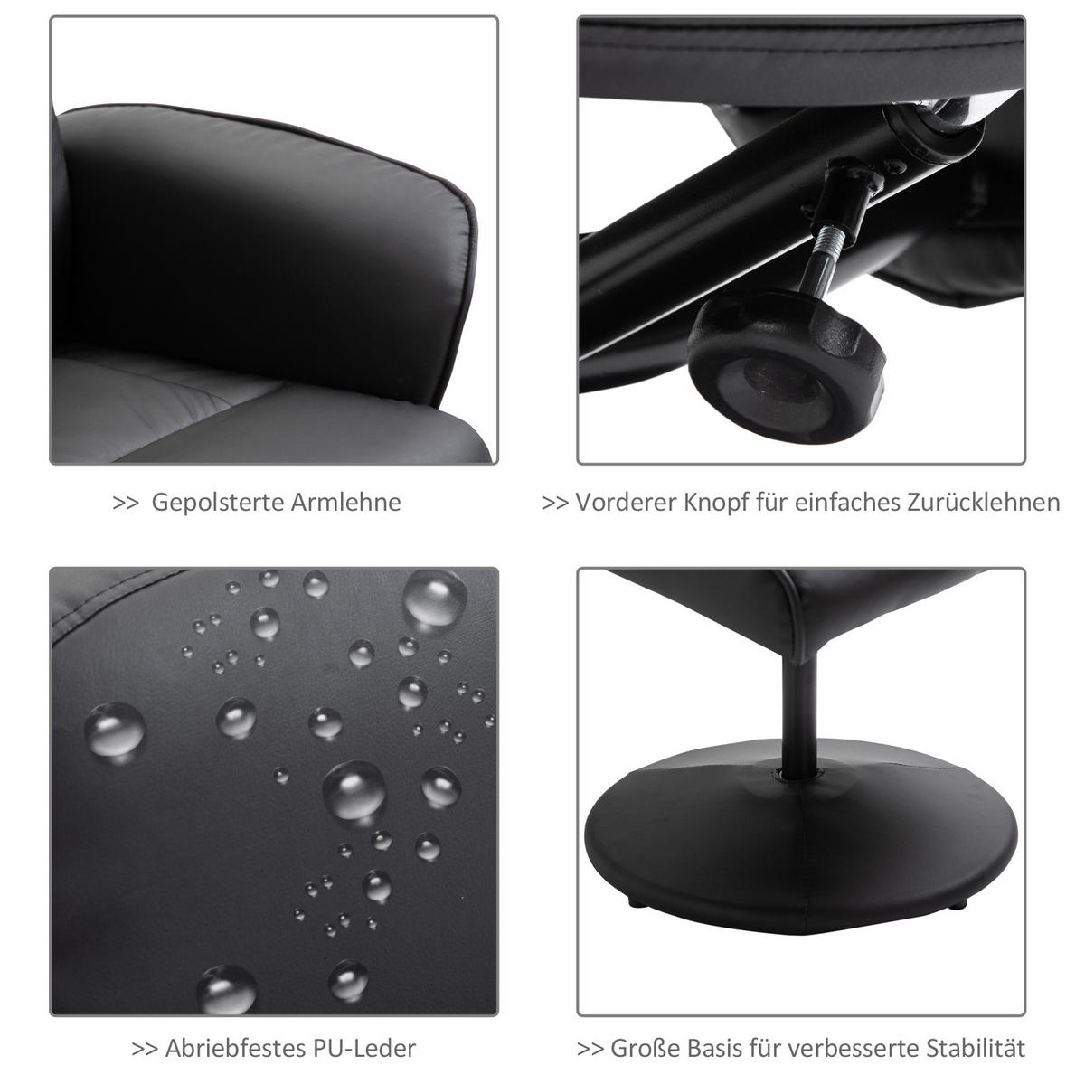 RELAXSESSEL 76/81/105 cm manuell verstellbar mit 360°-Drehfunktion - Schwarz, Kunststoff (81/105/76cm) - BEAOK