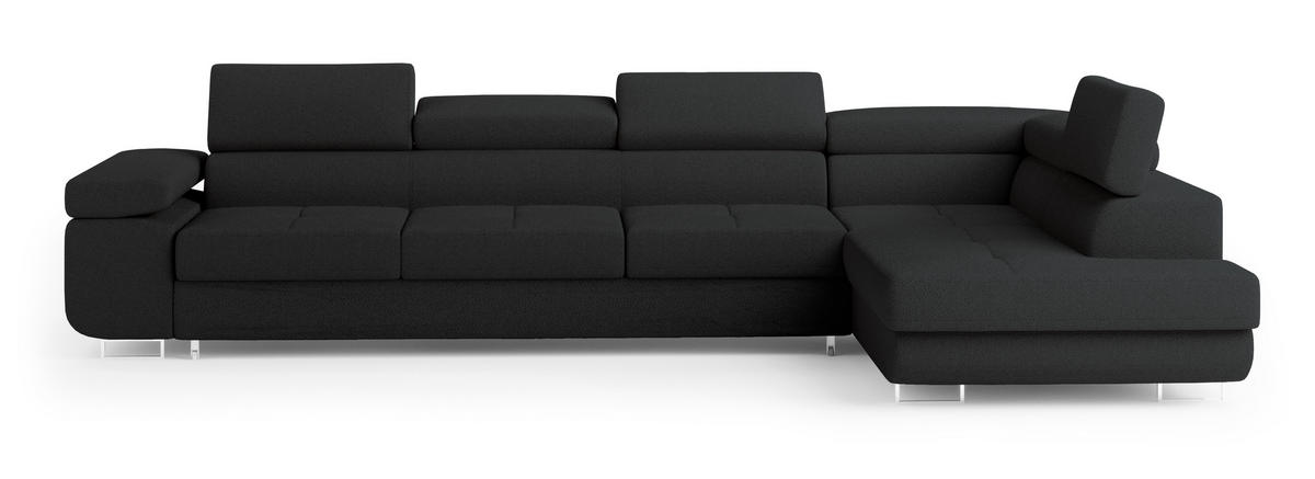 ECKSOFA VICENTE Schwarz Boucle-Stoff mit Schlaffunktion - Schwarz, Holz (346/202cm) - MASSENO