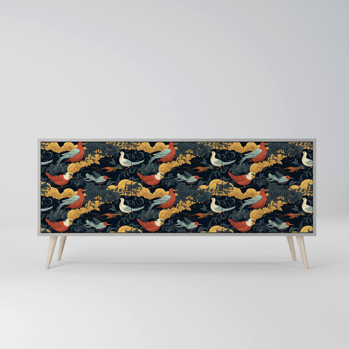 SIDEBOARD FOWLY DAZE, Eicheneffekt, 164,5x42x77,5 cm, 3 Türen - Eichefarben/Buchefarben, Holzwerkstoff/Buchenholz (164.5/77.5/42cm) - SpaceRebels