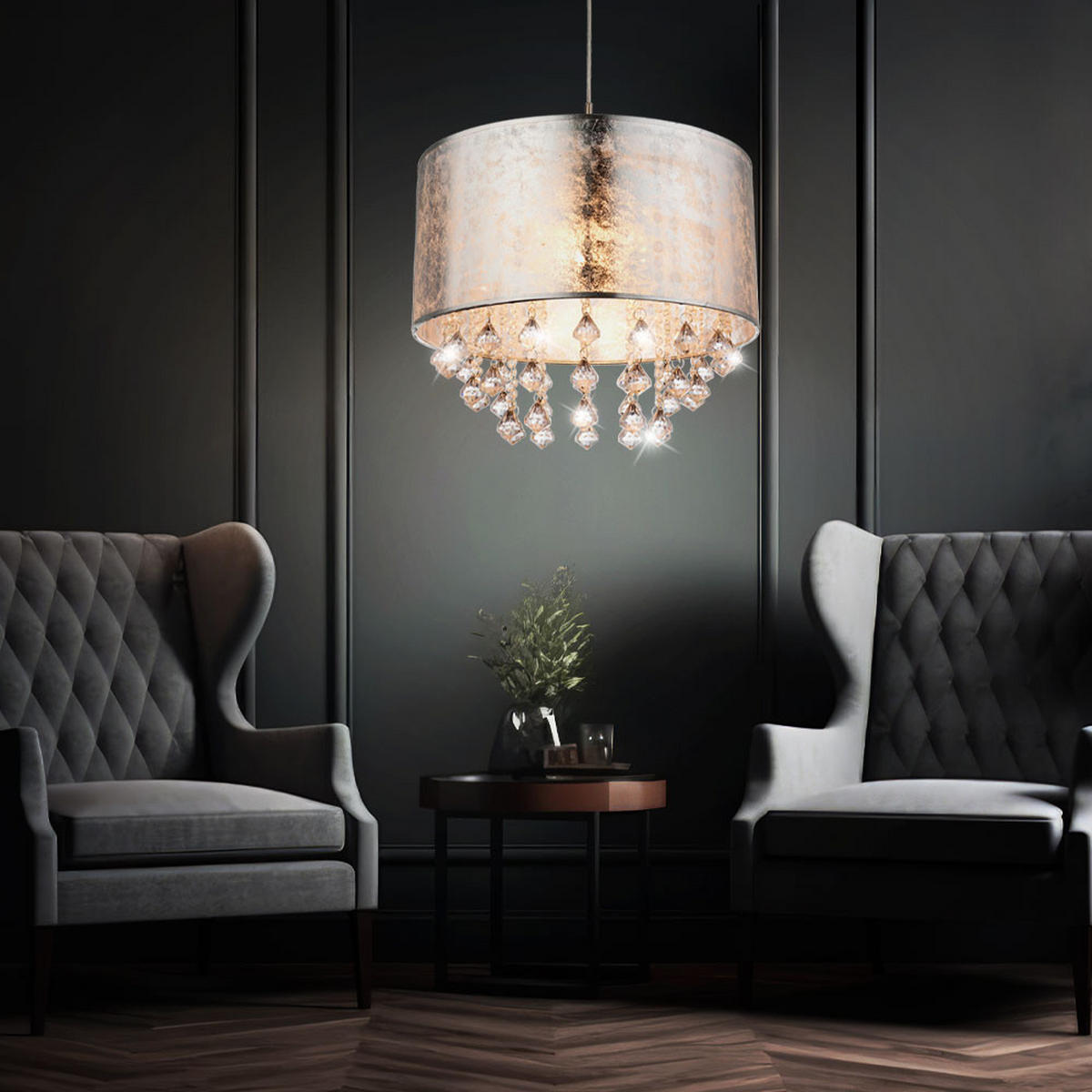 LED HÄNGELEUCHTE AMY Silber Textil - Silberfarben, Metall (40/40/140cm) - Globo Lighting