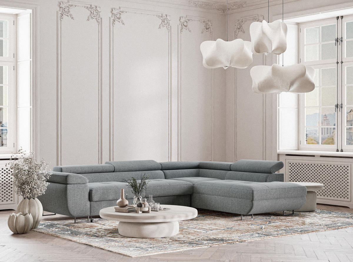 ECKSOFA Concord Blau grau Webstoff - Rechts Seite - Blaugrau/Schwarz, Holz/Holzwerkstoff (277/203cm) - Maison de Reve