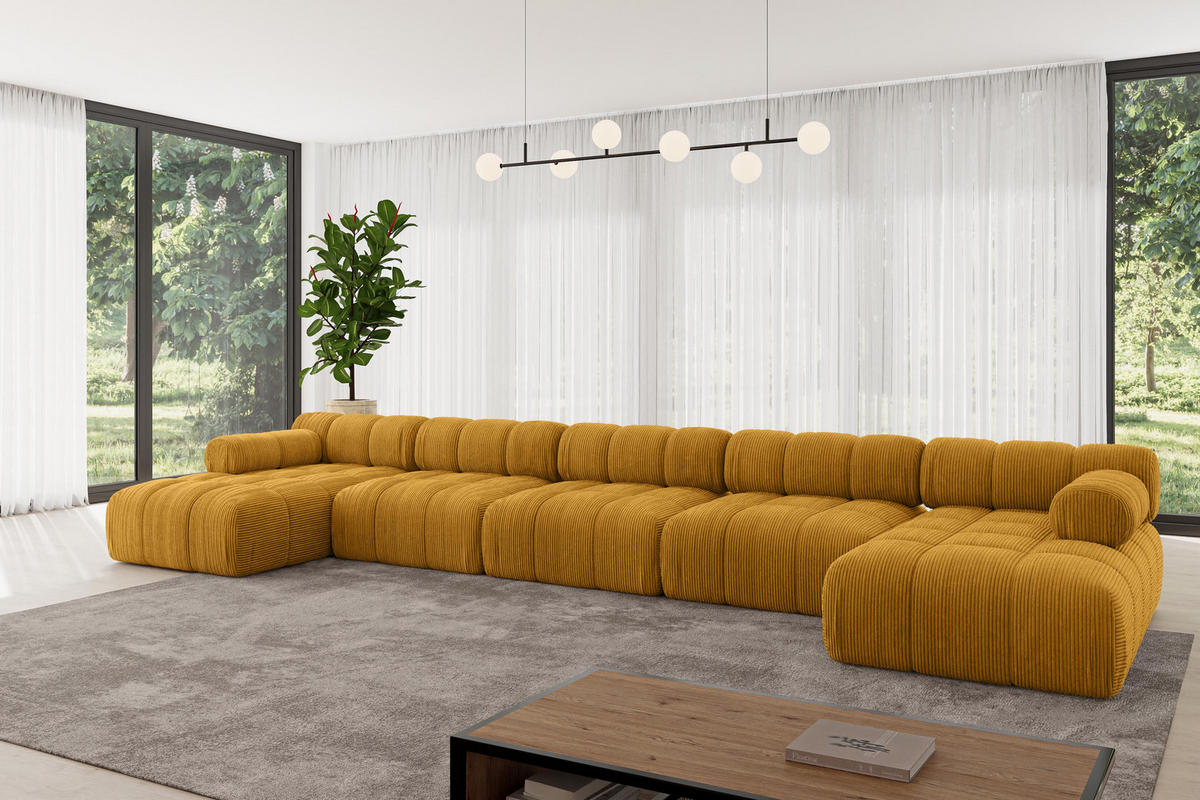 WOHNLANDSCHAFT modulares Sofa Tesso-U3 - 475x160x70 cm Senfgelb Cord - Currygelb, Holzwerkstoff/Textil (475/70/160cm) - ALTDECOR