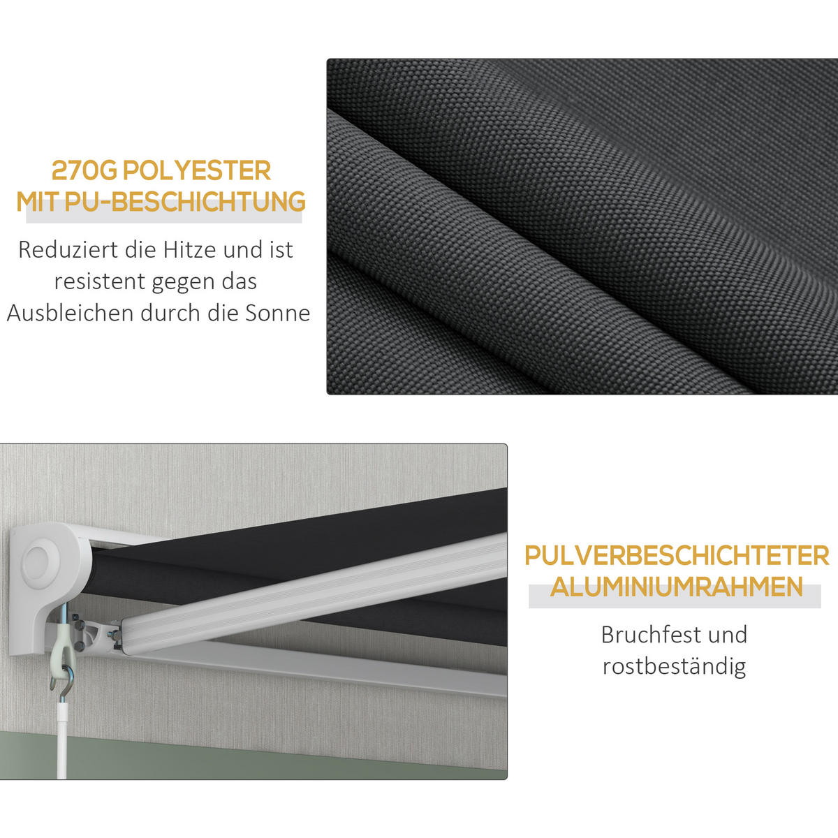 MARKISE, Sand, Aluminium, Polyester - Grau, Metall (250/150/200cm) - Outsunny