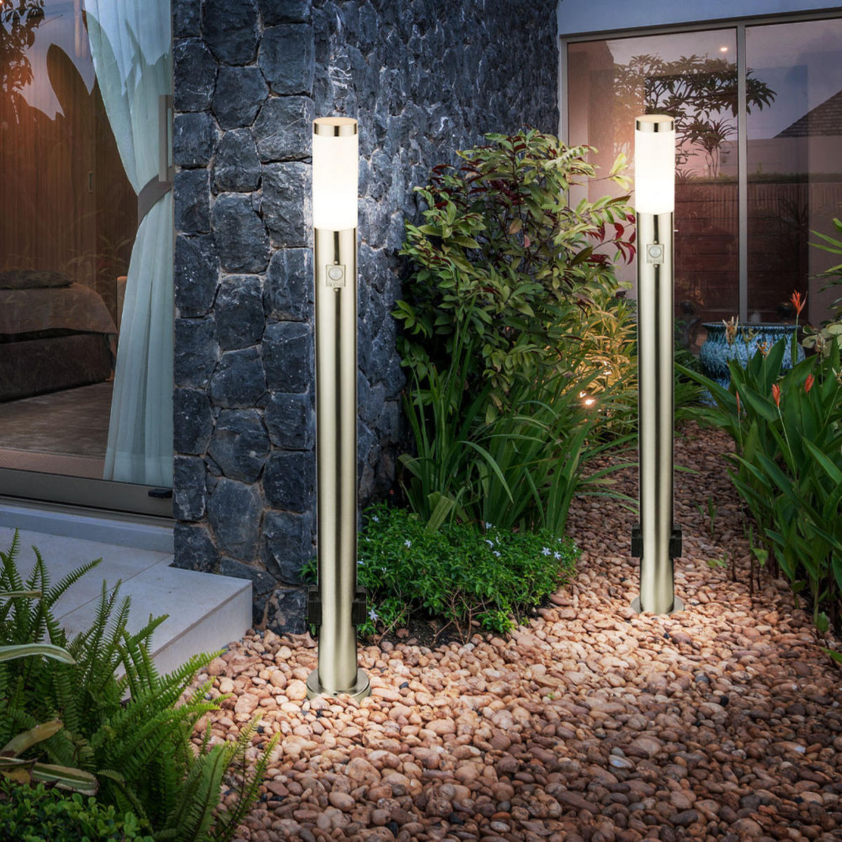 LED STEHLAMPE BOSTON Silber Modern 2er Set - Silberfarben, Metall (7.6/7.6/110cm) - Globo Lighting