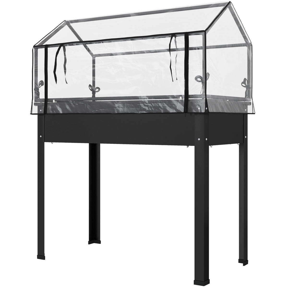 HOCHBEET DE-07753 mit Gewächshaus-Dach & Ablauflöchern Schwarz - Schwarz, Metall (100/124/48cm) - ComfortXL