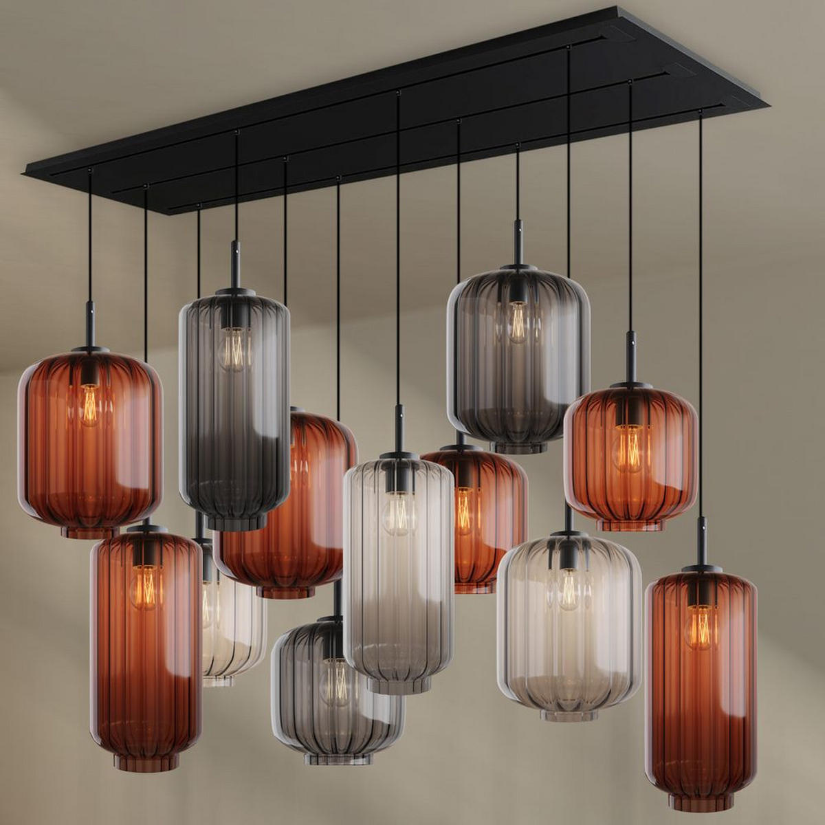 HÄNGELEUCHTE Velo 12-flammig Mehrfarbig Ø 18/20/25cm - Multicolor/Schwarz, Glas (25/25/27cm) - s.luce