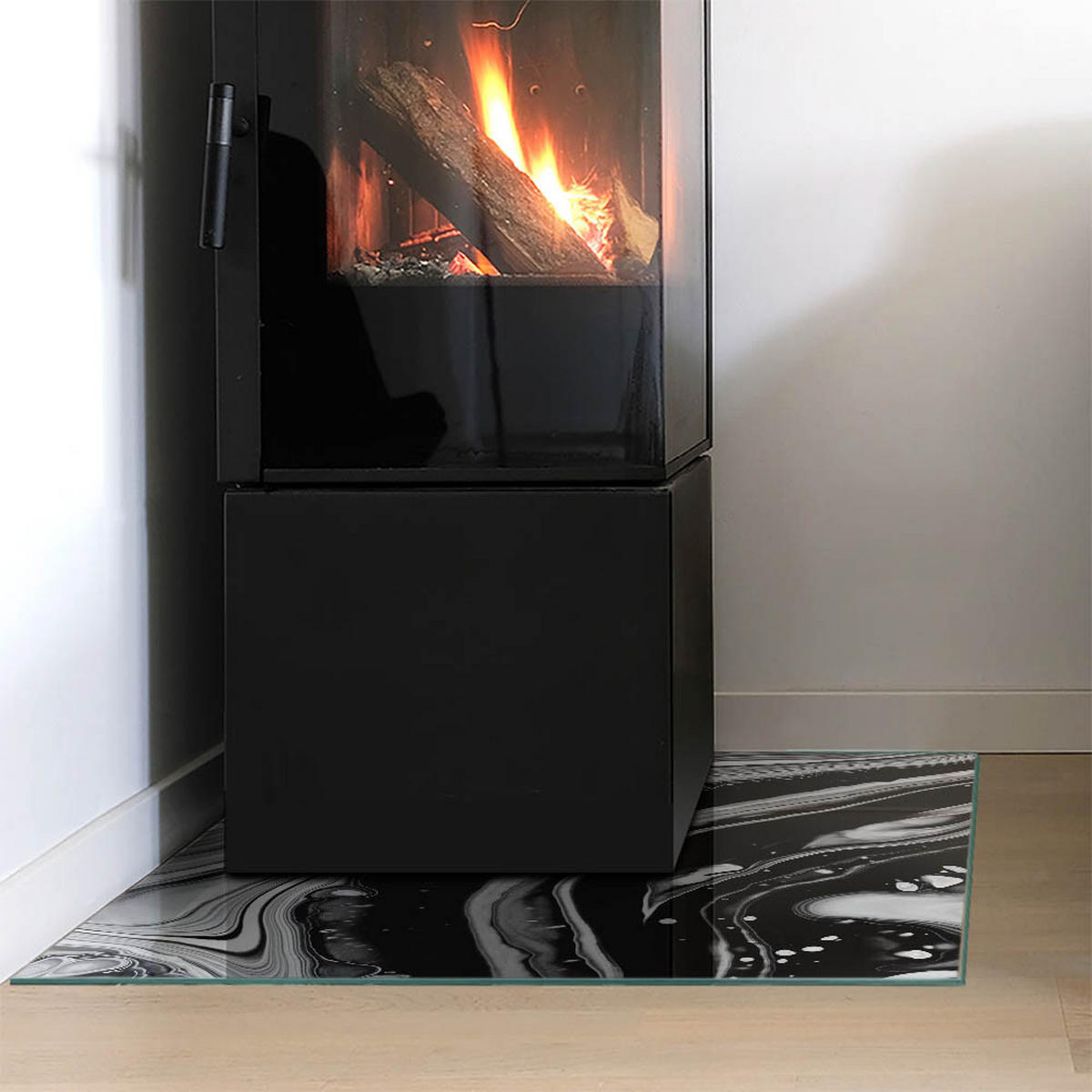 GLASPLATTE für Kamin 60x60 cm Schwarz Weiß - Multicolor, Glas (60/60/0.4cm) - ArtPrintCave