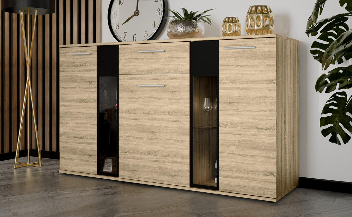 SIDEBOARD Formilo Sonoma Eiche 140,4/80/40,2 cm – Kommode mit Schublade - Beige, Holzwerkstoff/Kunststoff (140/80/40cm) - AX Living