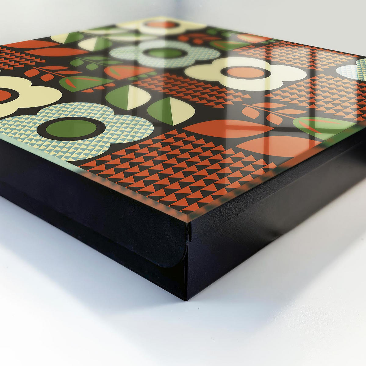 SCHLÜSSELBOX Schwarz 30x30 cm- Türöffnung nach rechts - Fröhliche Blumen - Rot, Metall (30/30/5cm) - TULUP