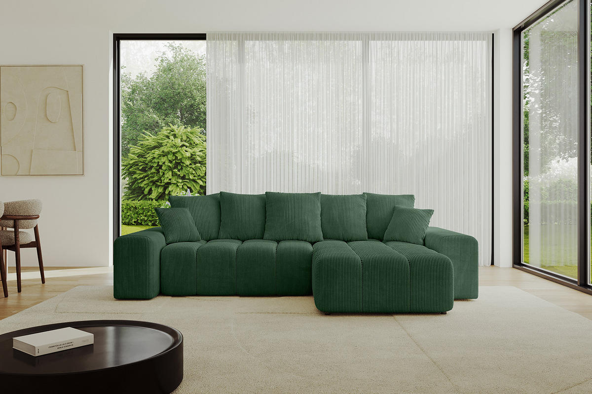 ECKSOFA Ottomane rechts ENIL-L 297x189x68 Grün Cord - Grün, Holzwerkstoff/Kunststoff (189/297cm) - ALTDECOR