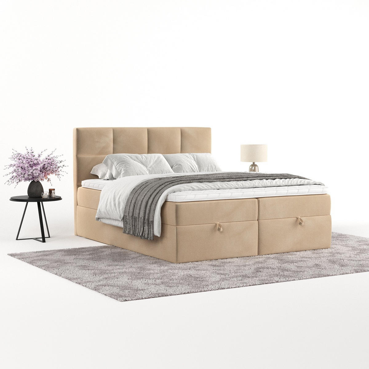 BOXBETT Velto 200/200 cm Beige im Kronos Stoff - Beige/Schwarz, Holz/Holzwerkstoff (200/200cm) - AltaBeds