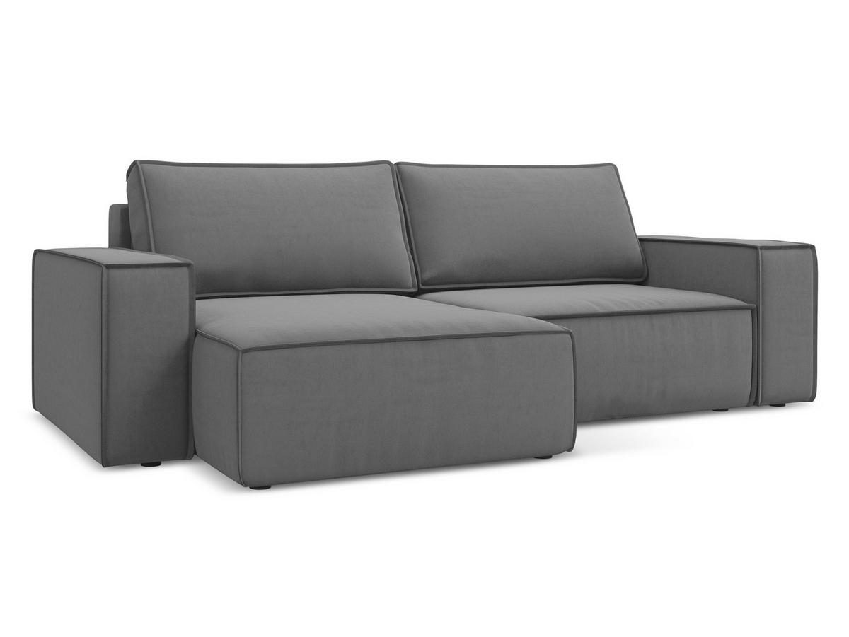 ECKSOFA mit Schlaffunktion Samt Stoff Grau - Schwarz/Grau, Kunststoff/Textil (148/257cm) - Makamii