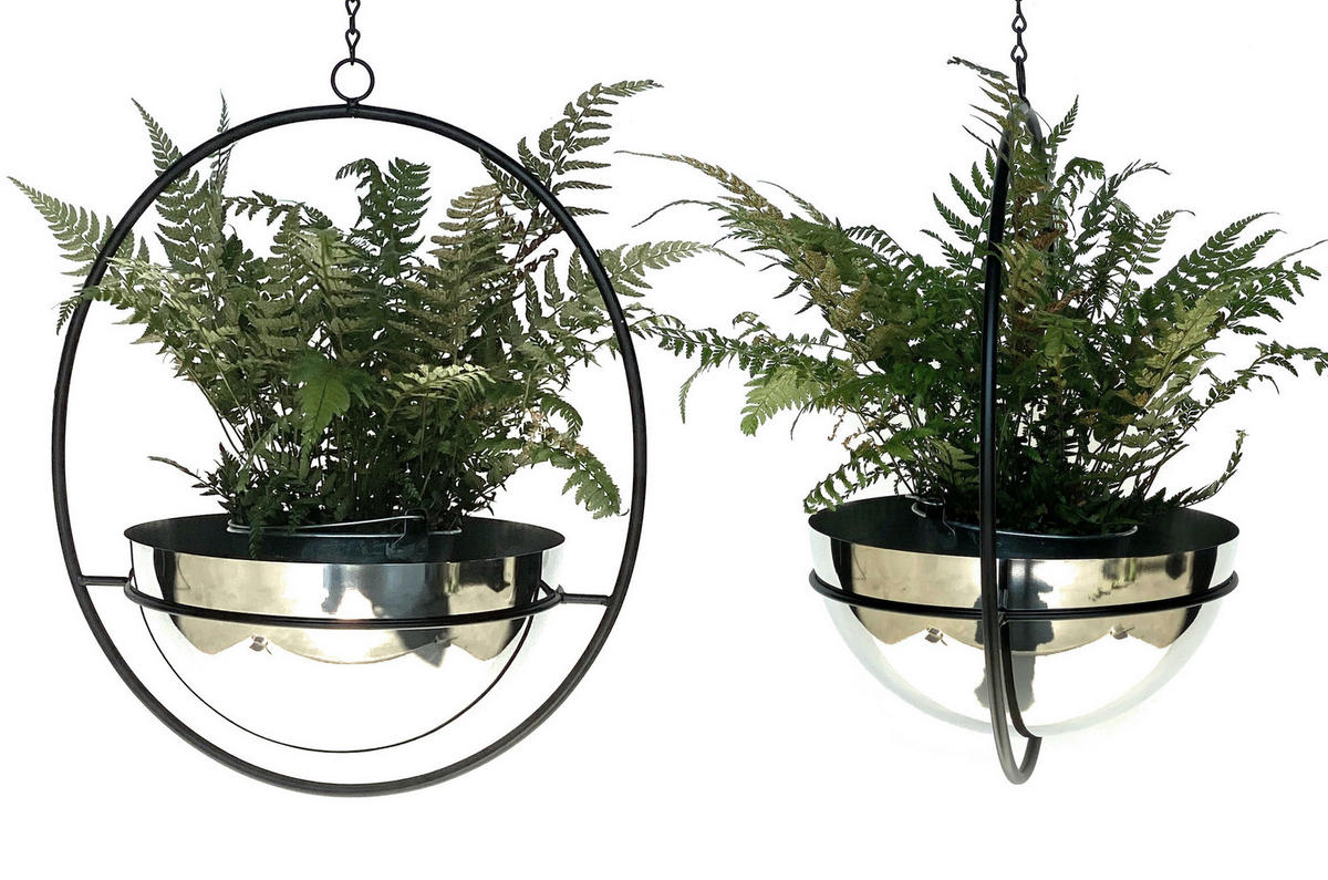BLUMENAMPEL 2er Set mit Topf Silber Metall Wand 78 cm 96087 L - Schwarz, Metall (25/12.5/25cm) - DanDiBo