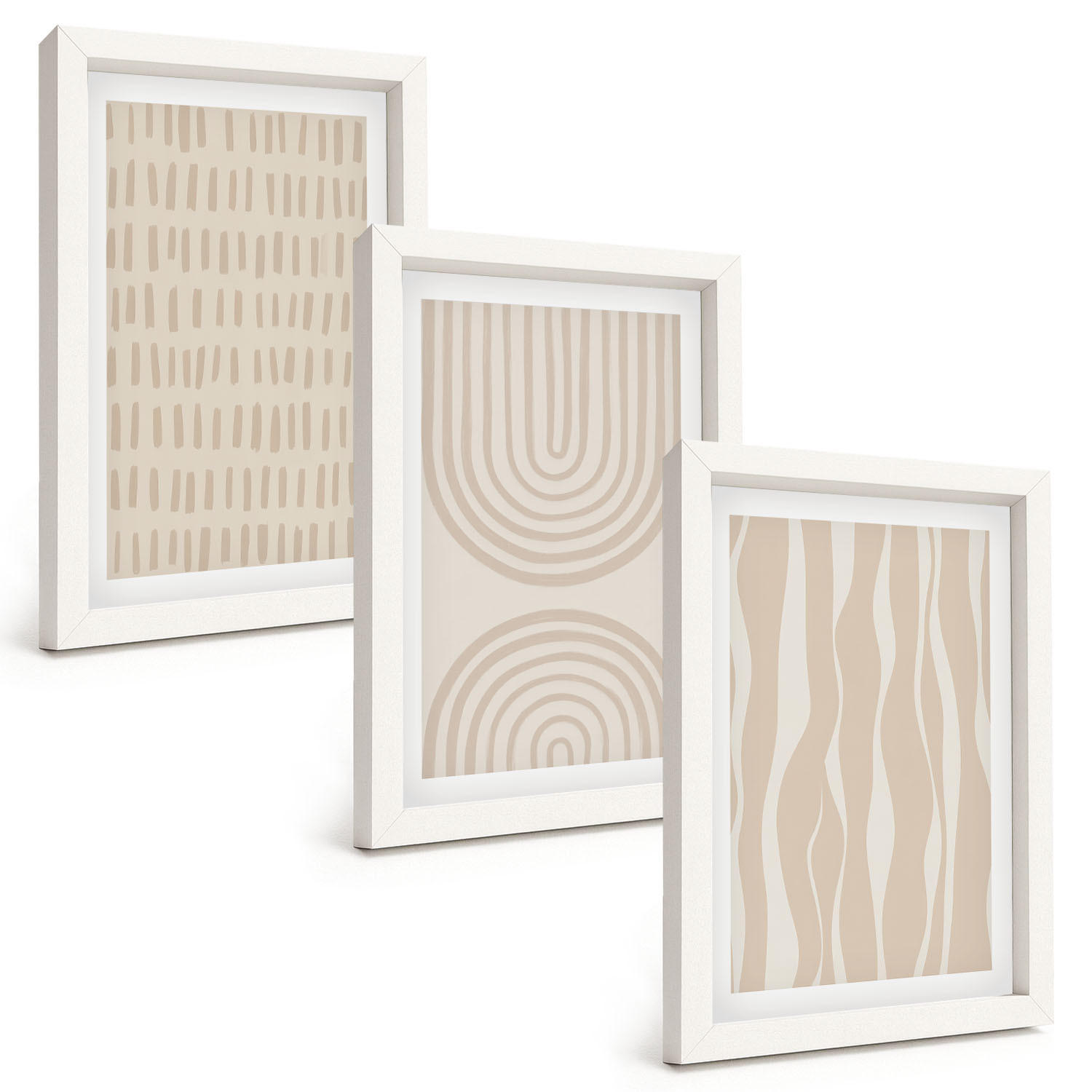 BILDER SET 3er Set - 20x30 cm Weißer Rahmen - Abstrakte beige Muster - Weiß, Kunststoff (20/30cm) - TULUP