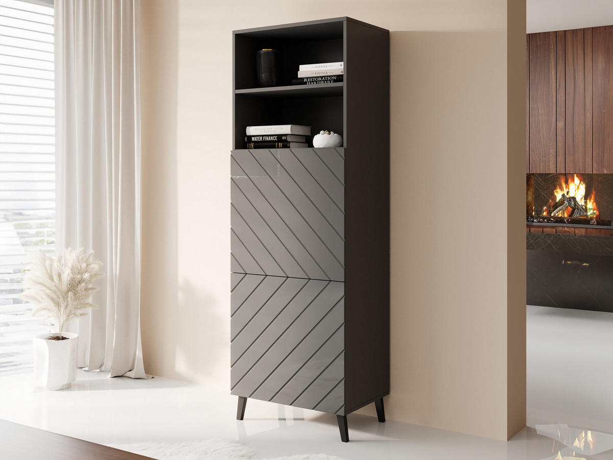 STANDREGAL Abeto 60 - Schwarz/Graphitfarben, Holzwerkstoff/Kunststoff (60/177/40cm) - MIRJAN24