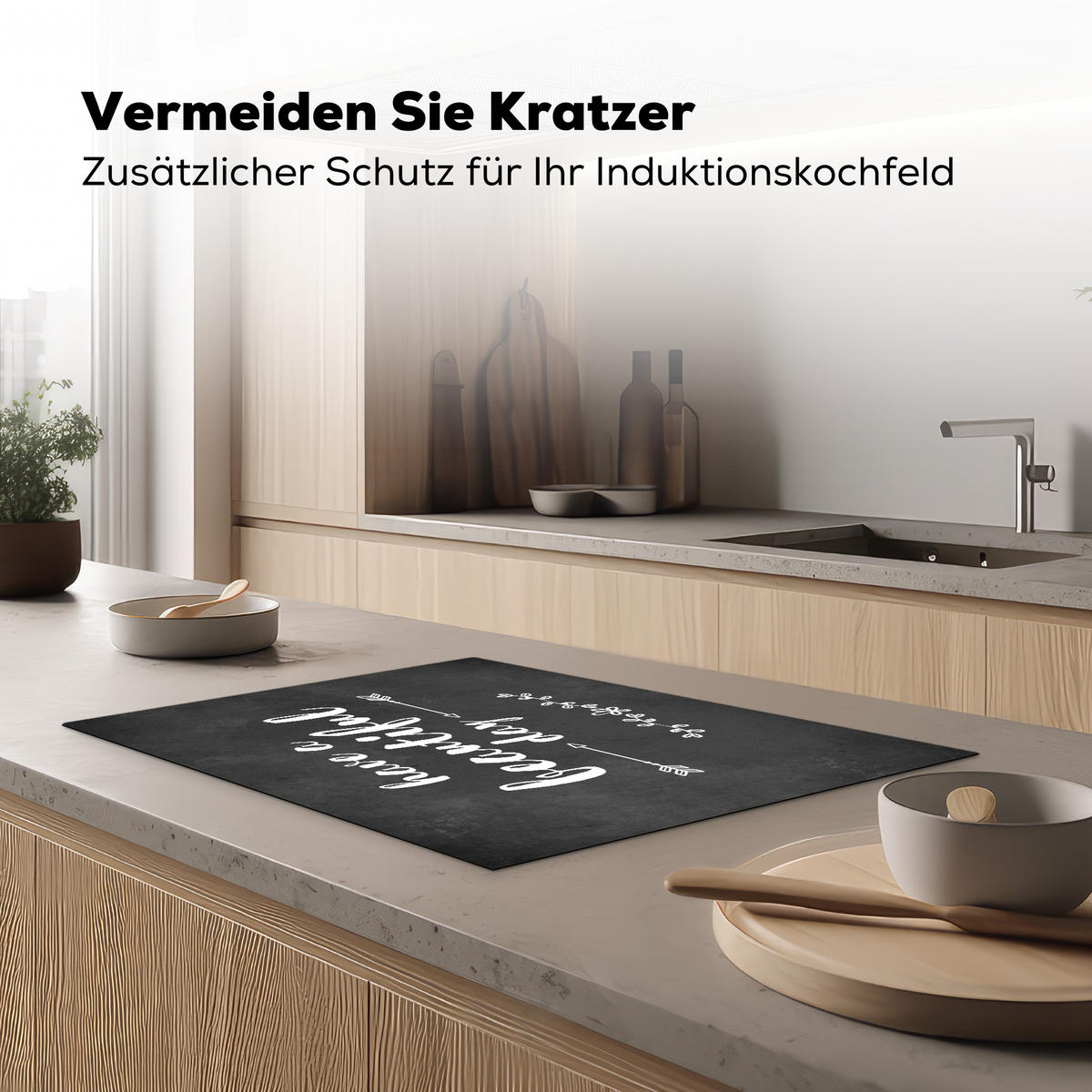 HERDABDECKPLATTE Zitat - Einen schönen Tag - Grau - Weiß Herdabdeckung Induktionsfeld 75x52 cm - Anthrazit, Kunststoff (75/52/0.2cm) - MuchoWow