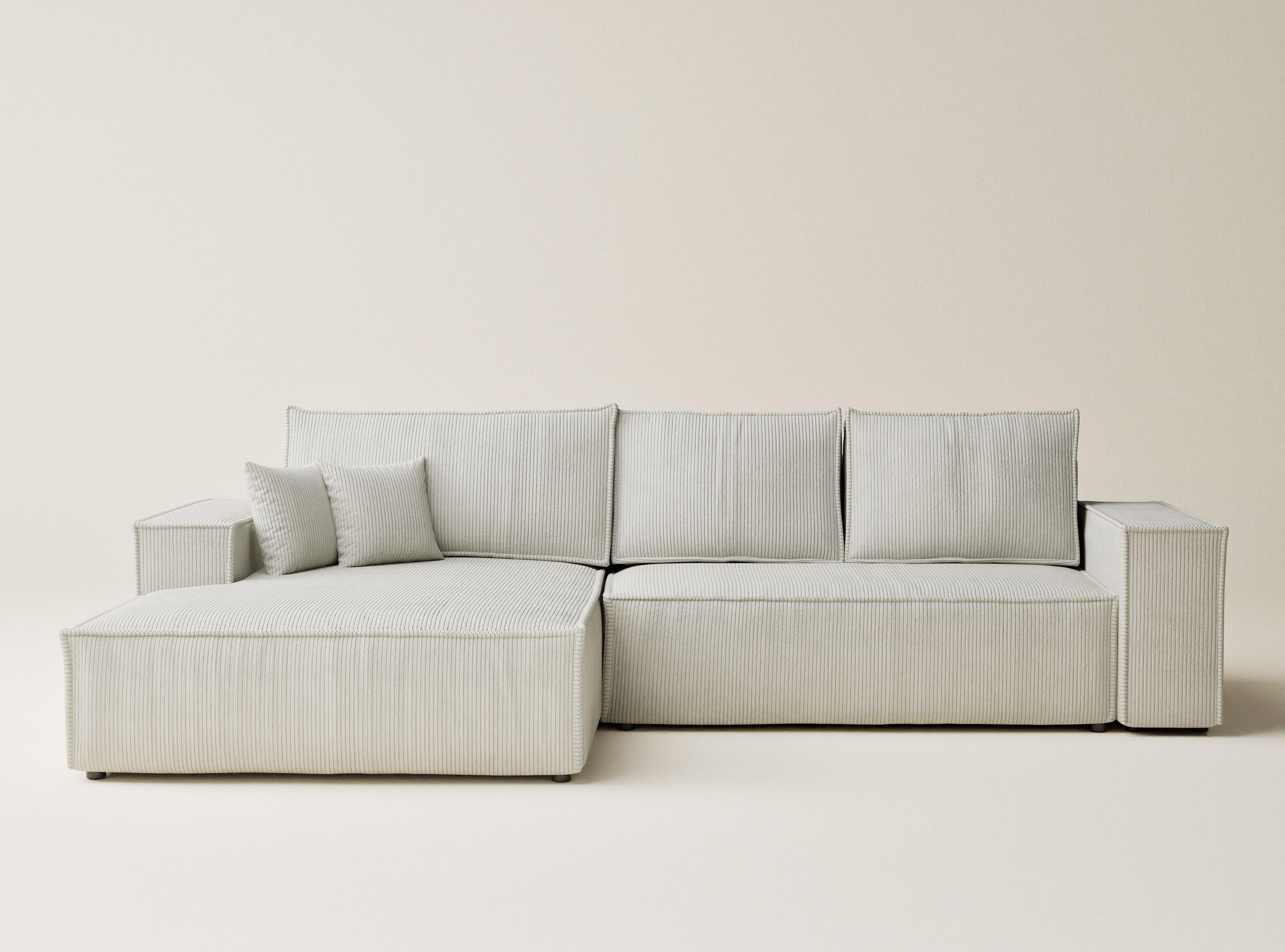 ECKSOFA MIT SCHLAFFUNKTION Maze Creme Samtstoff - Creme/Schwarz, Holz/Holzwerkstoff (294/185cm) - Maison de Reve