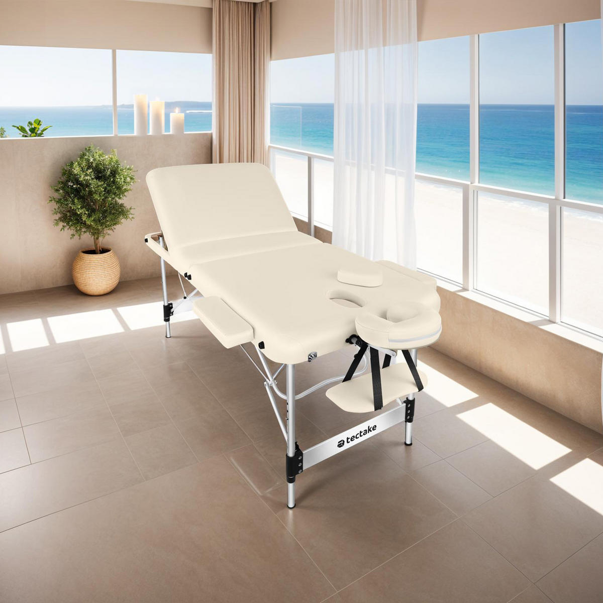 MASSAGELIEGE 3 Zonen Ko Tao,212 x 108 x 90 cm,beige - Beige, Metall (108/90/212cm) - tectake