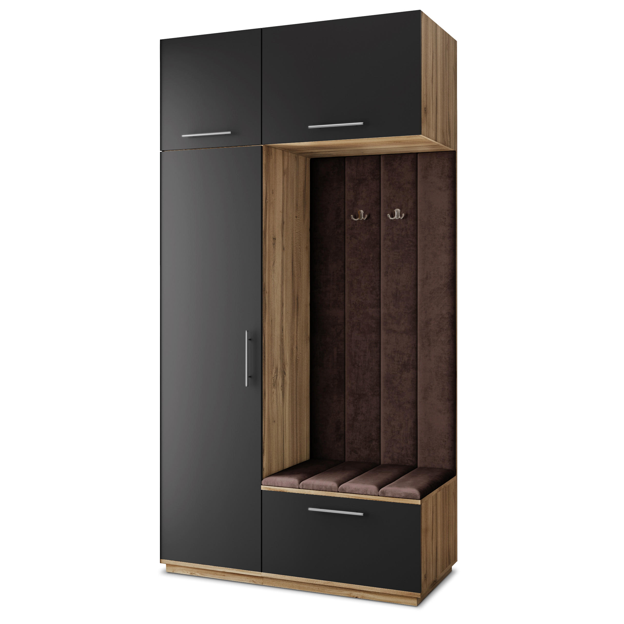 Masseno Garderobenschrank Eiche Wotan, Schwarz, Braun 120x240x60 cm