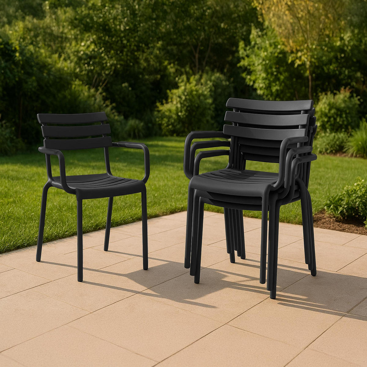 GARTENSTUHL Kunststoff Schwarz - Schwarz, Kunststoff (58/85/59cm) - CLP