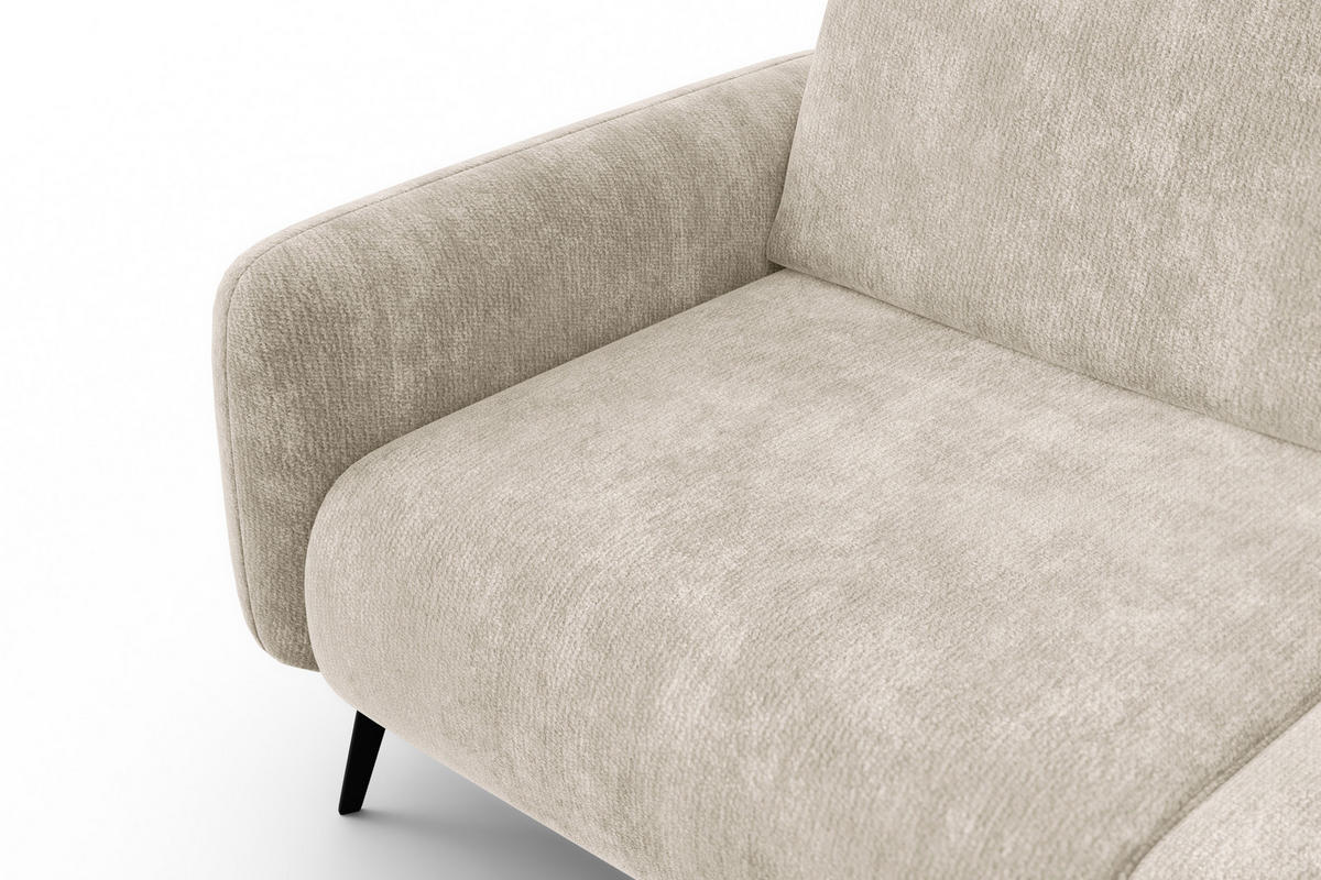 SOFA FEBE 3-Sitzer, cremefarbener Chenille-Stoff - Creme/Schwarz, Holz/Textil (190/82/96cm) - Wozimo
