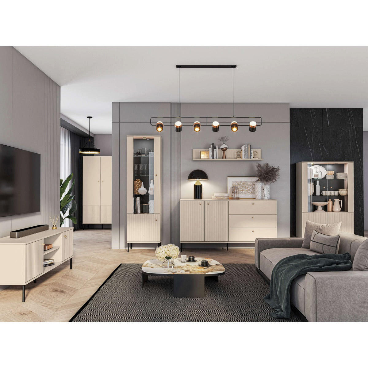 WOHNZIMMER Set 6-tlg. – Sophie – Kaschmir - Kaschmir, Holzwerkstoff (55/190/40cm) - hi-markt