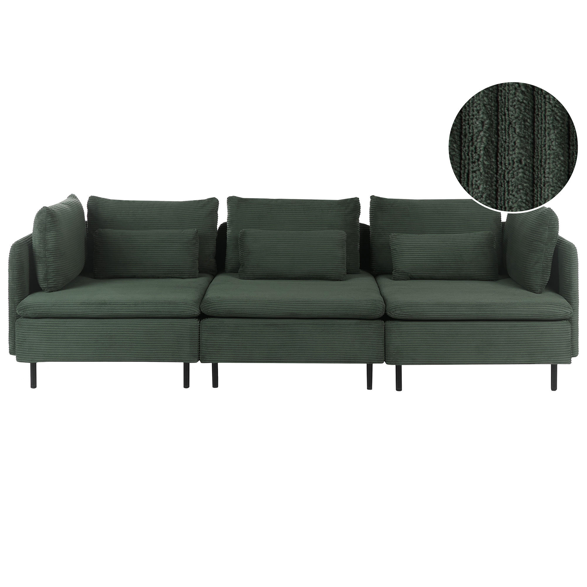 3-SITZER-MODULSOFA Dunkelgrün Cord Egeris - Grün, Textil (258/80/94cm) - Beliani