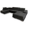 WOHNLANDSCHAFT CASONE L-S Schwarz Velours-Stoff mit Schlaffunktion - Schwarz, Holz (345/90/202cm) - MASSENO