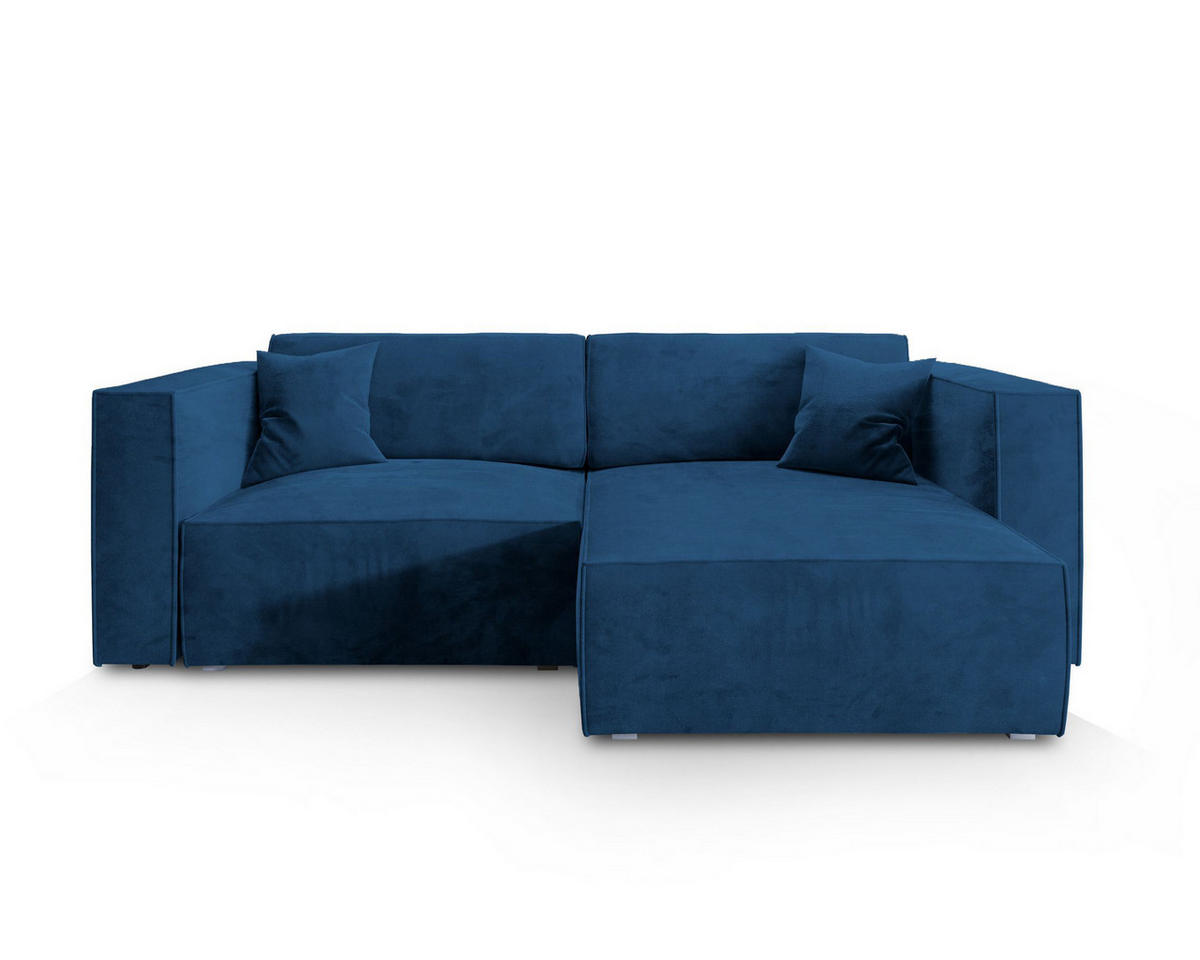 ECKSOFA NERIO M Blau Velours-Stoff mit Schlaffunktion - Blau, Holz (245/148cm) - MASSENO
