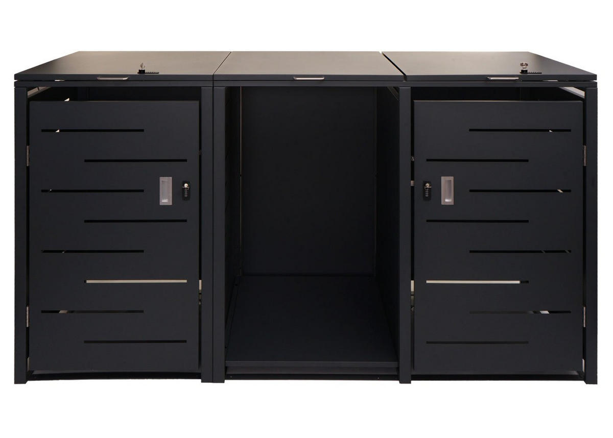 MÜLLTONNENBOX 2er mit Brennholzregal 117x198x82cm erweiterbar 180kg Anthrazit - Anthrazit, Metall (198/117/82cm) - PROREGAL