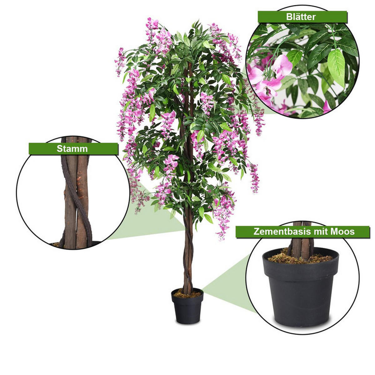 KUNSTBAUM mit Blüten lila - Lila, Kunststoff (180cm) - COSTWAY