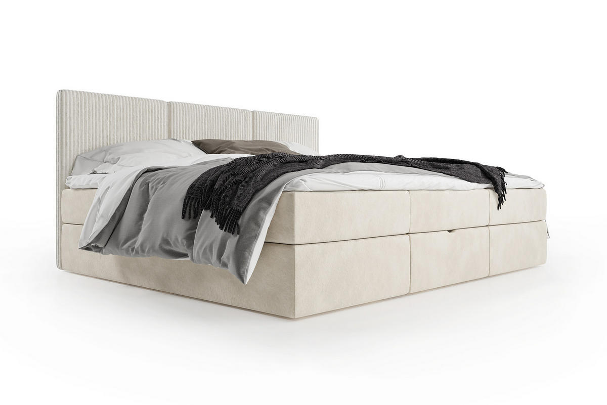 BOXSPRINGBETT Weit 240x200 cm mit Bettkasten – Beige, 3 modulare Segmente - Beige, Textil (240/200cm)