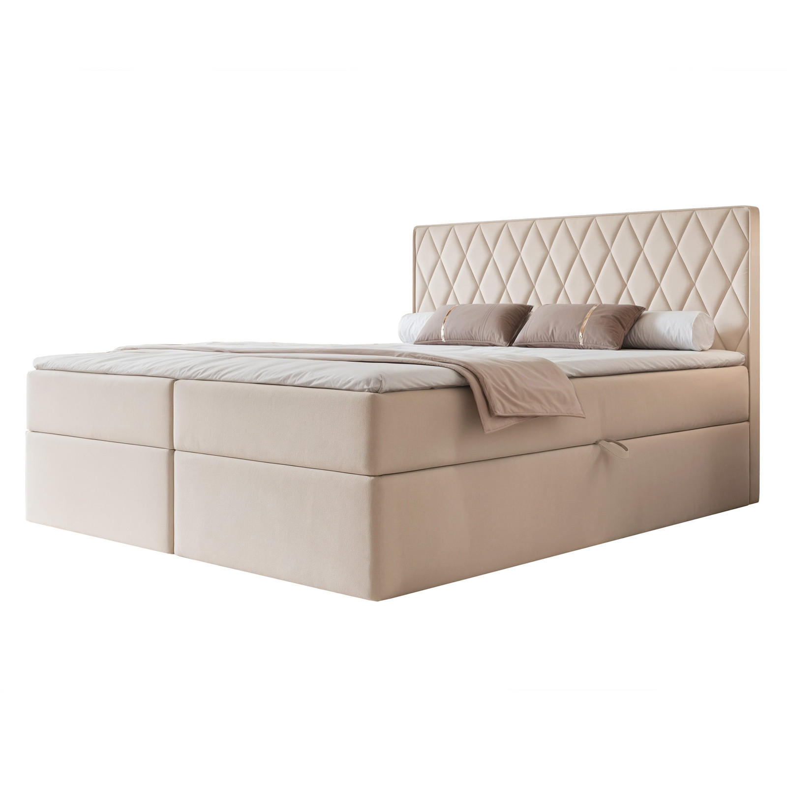 BOXBETT PONTI 180x200 cm Cremeweiß (Samt) - mit 2 Bettkästen, Bonellmatratze und vertikaler Rautensteppung - Creme, Holzwerkstoff/Textil (180/200cm) - Ravio