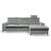 ECKSOFA GRIFO R-S Grau Velours-Stoff mit Schlaffunktion - Grau, Holz (253/165cm) - MASSENO