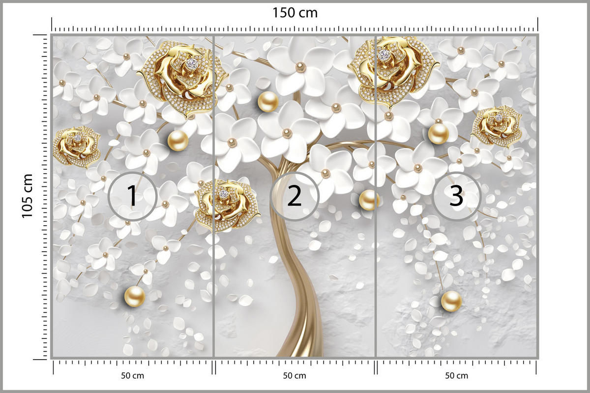 FOTOTAPETE für Wohnzimmer Abstrakte Rosen Baum Blumen Räumliche Äste Zweige 150x105 - Gelb/Weiß, Papier (150/105cm) - Muralo