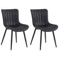 STUHL 2er Set Lederlook schwarz - Schwarz, Textil/Metall (50/81/61cm) - CLP