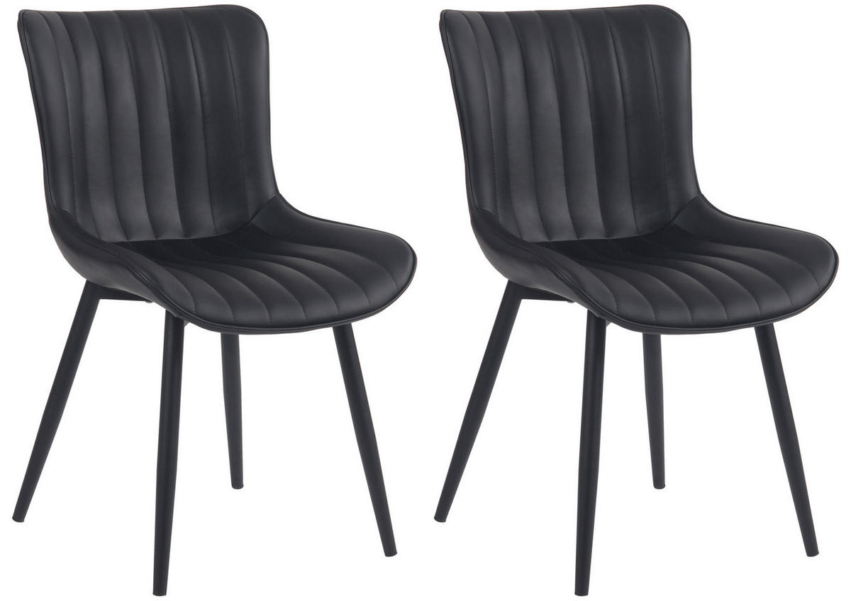 STUHL 2er Set Lederlook schwarz - Schwarz, Textil/Metall (50/81/61cm) - CLP