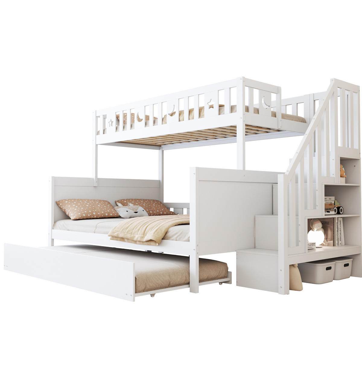ETAGENBETT 90/200 & 140/200 cm aus Massivholz mit Stauraum und Ausziehbett - Weiß, Holz (90/200cm) - Flora Grace