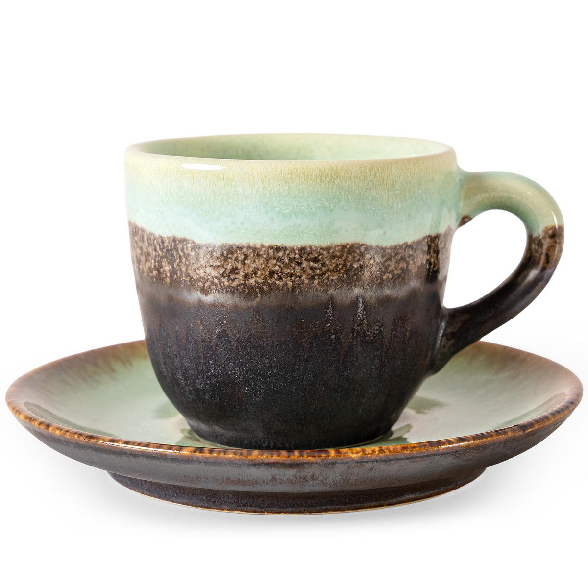 KAFFEETASSE PRIMA, mit Untertasse, 6-tlg, Salbeigrün - Salbeigrün, Keramik (11/7/9cm) - KONSIMO®