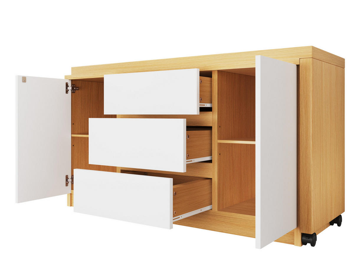 SCHREIBTISCH aus Spanplatte 120x50x76,5 cm Eiche/Weiß mit drehbarer Tischplatte und Stauraum - Weiß, Holzwerkstoff (120/76.5/50cm) - IVMEU