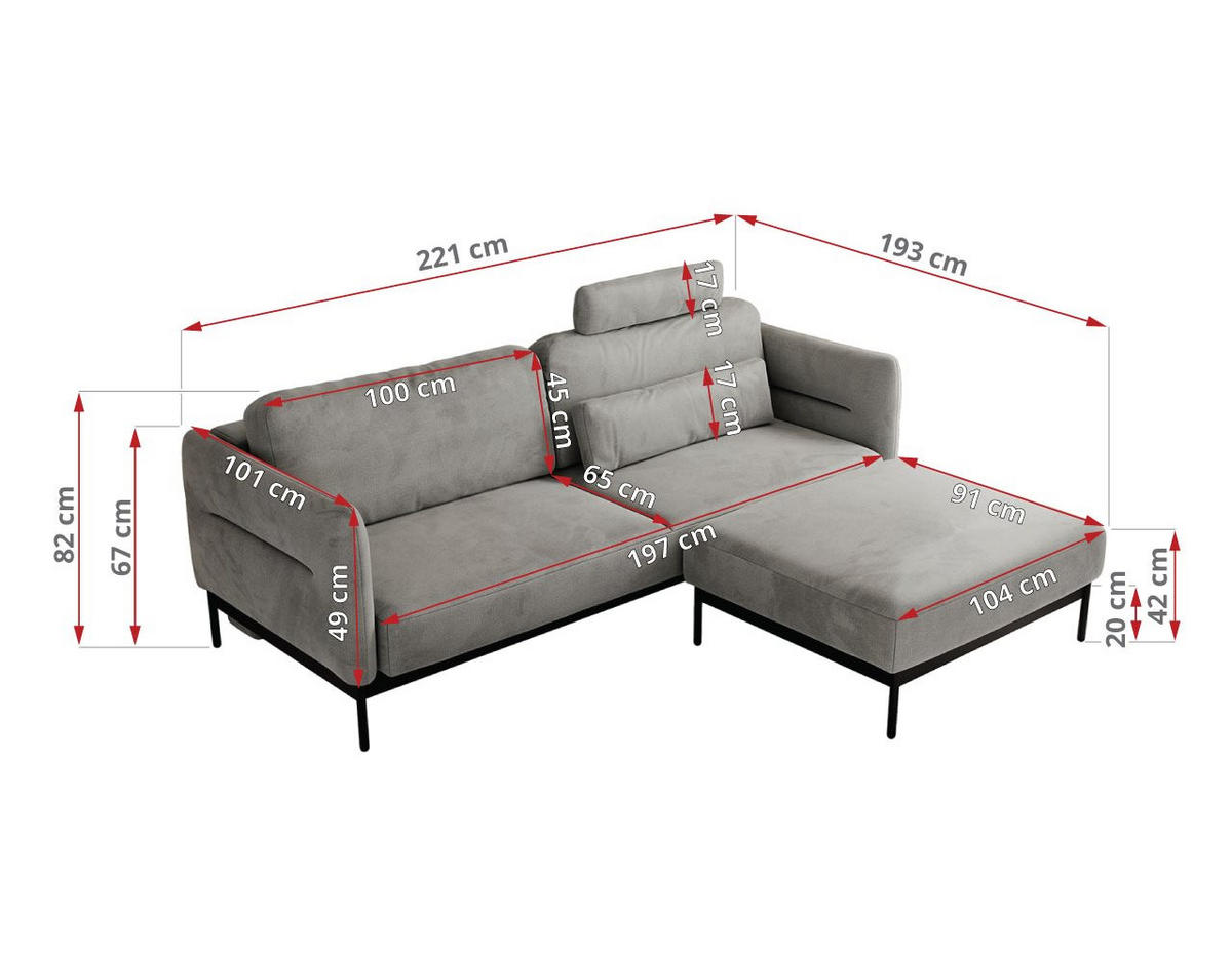 SCHLAFSOFA SALENTO Hellgrau Velvet - Hellgrau/Schwarz, Textil/Metall (221/82/193cm) - MKS