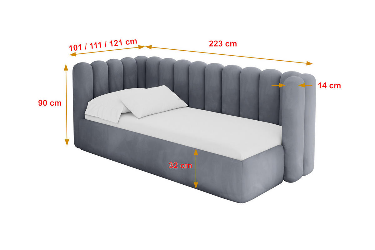 EINZELLBETT Jugendbett mit Bettkasten und Matratze H3/H4, Rechts - HUGY 100x200 Grau - Blaugrau, Holzwerkstoff/Textil (100/200cm) - ALTDECOR