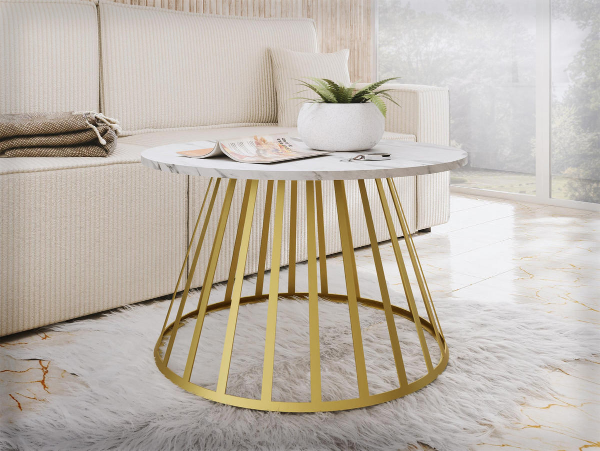 COUCHTISCH Mokod - Weiß Hochglanz/Goldfarben, Holzwerkstoff/Metall (75/75/45cm) - MIRJAN24