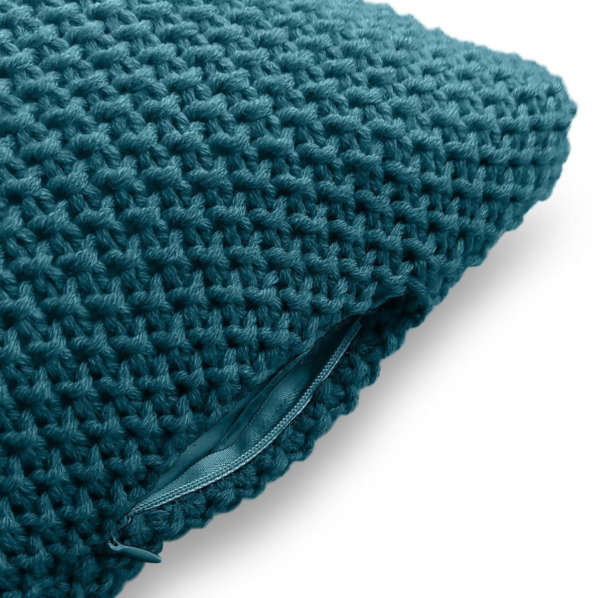 KISSENHÜLLE Strick türkis 45/45 cm mit Reißverschluss inkl. 100% Federkissen - Türkis, Textil (45/45cm) - wometo