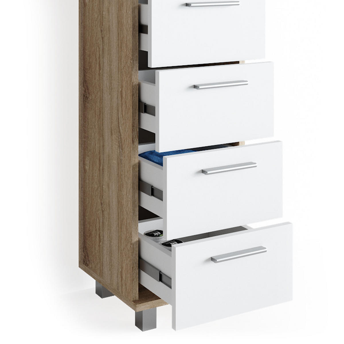 BADSCHRANK Ilias Sonoma 30 x 95 cm - Weiß/Sonoma Eiche, Holzwerkstoff (30/95/30cm) - Vicco