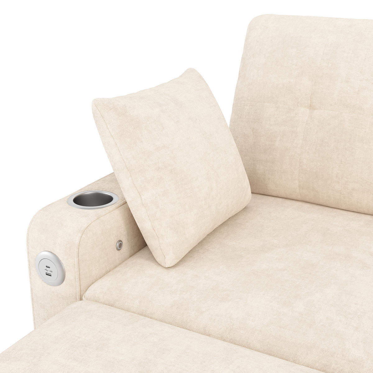 SOFA NA RAZVLAČENJE 2-sjedalo u bež boji s funkcijom spavanja, chenille - bež/crna, drvni materijal/tekstil (141.5/83.5/131cm) - CHICFURN