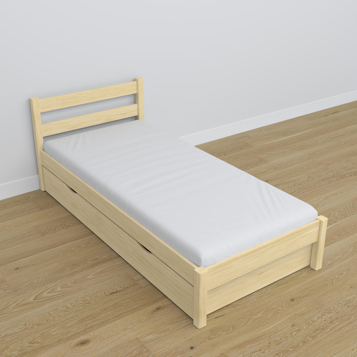BETT mit Schublade N01 Klare Kiefer 90/190 - Braun, Naturmaterialien/Holz (90/190cm) - N-Wood