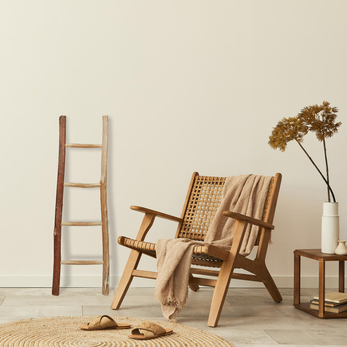 DEKORATÍVNY rebrík - svetlohnedá, drevo (35/116/4.5cm) - Relaxdays